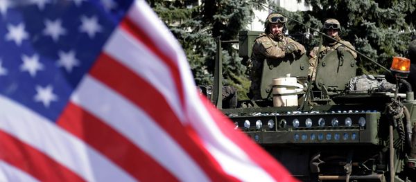 US flag flutters as a US army convoy arrives in Prague, Czech Republic - Sputnik International