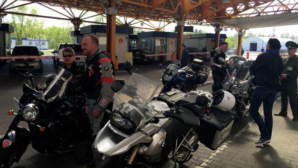 Members of Night Wolves bikers' club on the Belarusian-Polish border. File photo - Sputnik International