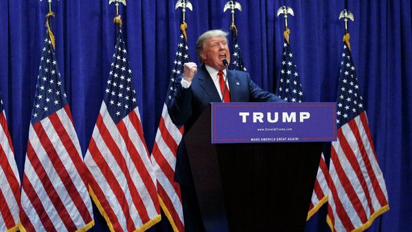 U.S. Republican presidential candidate, real estate mogul and TV personality Donald Trump formally announces his campaign for the 2016 Republican presidential nomination during an event at Trump Tower in New York June 16, 2015 U.S. Republican presidential candidate, real estate mogul and TV personality Donald Trump formally announces his campaign for the 2016 Republican presidential nomination during an event at Trump Tower in New York June 16, 2015 - Sputnik International