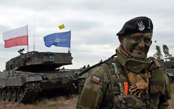 Polish tank commander smiles after a NATO Response Force (NRF) exercise in Zagan, southwest Poland on June 18, 2015. - Sputnik International