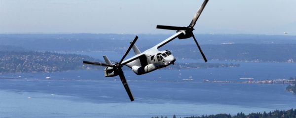 An MV-22B Osprey aircraft flies in view of Lake Washington. - Sputnik International
