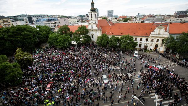 Participants gather during an anti-immigration rally organised by an initiative called Stop Islamisation of Europe and backed by the far-right People's Party-Our Slovakia in Bratislava, Slovakia Participants gather during an anti-immigration rally organised by an initiative called Stop Islamisation of Europe and backed by the far-right People's Party-Our Slovakia in Bratislava, Slovakia - Sputnik International