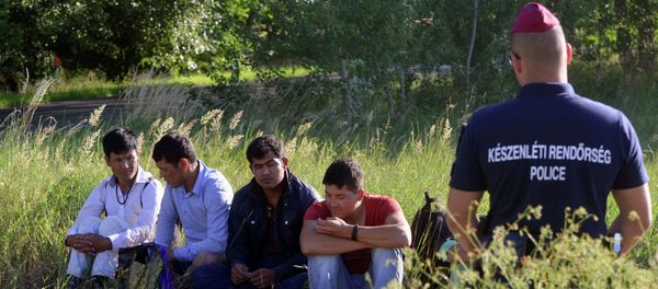 Afghan men are controlled by Hungarian police officers at the Hungarian-Serbian green-border, nearby Asotthalom village on June 18, 2015 Afghan men are controlled by Hungarian police officers at the Hungarian-Serbian green-border, nearby Asotthalom village on June 18, 2015 - Sputnik International