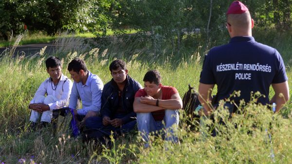 Afghan men are controlled by Hungarian police officers at the Hungarian-Serbian green-border, nearby Asotthalom village on June 18, 2015 Afghan men are controlled by Hungarian police officers at the Hungarian-Serbian green-border, nearby Asotthalom village on June 18, 2015 - Sputnik International