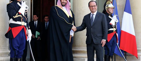 French President Francois Hollande, right, shakes hand with Saudi Arabia's Defense Minister Prince Mohammed Bin Salman prior to their meeting at the Elysee Palace in Paris. French President Francois Hollande, right, shakes hand with Saudi Arabia's Defense Minister Prince Mohammed Bin Salman prior to their meeting at the Elysee Palace in Paris. - Sputnik International