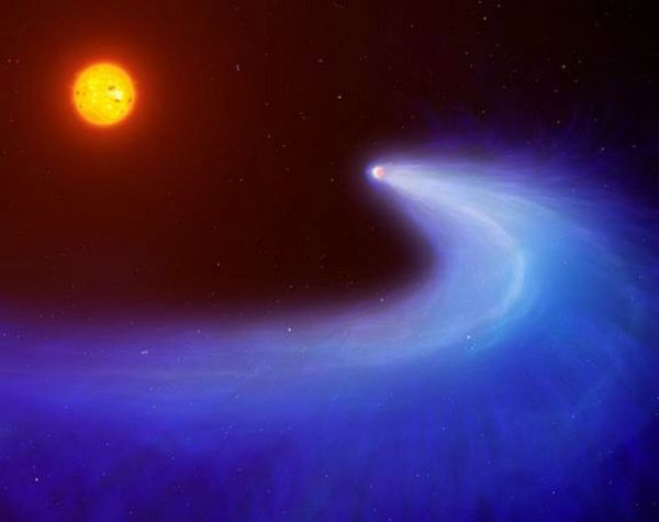This artist's impression shows exoplanet GJ 436b, which is surrounded by a massive gas cloud that streams behind the planet like a comet's tail for millions of miles This artist's impression shows exoplanet GJ 436b, which is surrounded by a massive gas cloud that streams behind the planet like a comet's tail for millions of miles - Sputnik International
