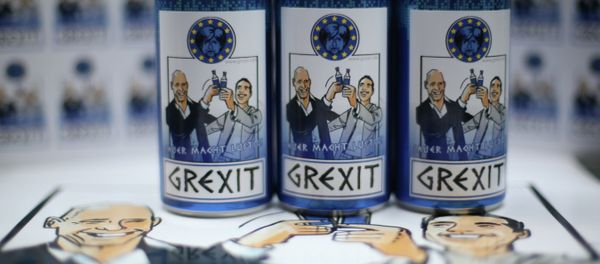 Bottles and cans of vodka lemon Grexit are displayed on June 23, 2015 in Hamm, western Germany Bottles and cans of vodka lemon Grexit are displayed on June 23, 2015 in Hamm, western Germany - Sputnik International