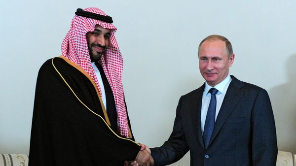 Russian President Vladimir Putin shakes hands with Saudi Arabia's Defense Minister Prince Mohammed Bin Salman in the Konstantin Palace outside St. Petersburg, Russia Russian President Vladimir Putin shakes hands with Saudi Arabia's Defense Minister Prince Mohammed Bin Salman in the Konstantin Palace outside St. Petersburg, Russia - Sputnik International