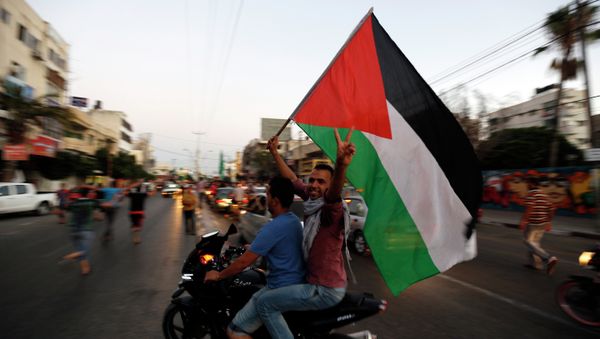 Palestinians wave the national flag as they gather is the streets of Gaza City on August 26, 2014 Palestinians wave the national flag as they gather is the streets of Gaza City on August 26, 2014 - Sputnik International
