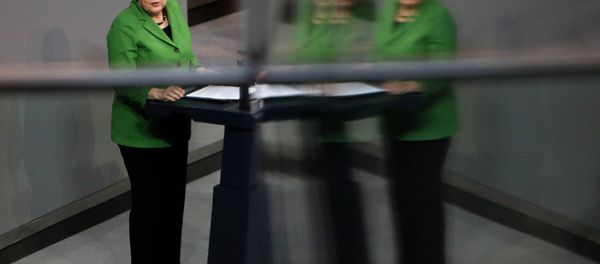 German Chancellor Angela Merkel delivers her speech at the German parliament Bundestag in Berlin. German Chancellor Angela Merkel delivers her speech at the German parliament Bundestag in Berlin. - Sputnik International