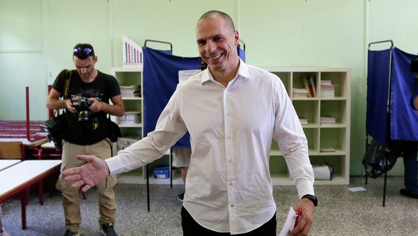 Greece's Finance Minister Yanis Varoufakis casts his vote at a polling station in Athens, Sunday, July 5, 2015 Greece's Finance Minister Yanis Varoufakis casts his vote at a polling station in Athens, Sunday, July 5, 2015 - Sputnik International