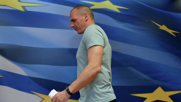Greek Finance Minister Yanis Varoufakis arrives for his press conference in Athens on July 5, 2015, after early results showed those who rejected further austerity measures in a Greek crucial bailout referendum were poised to win Greek Finance Minister Yanis Varoufakis arrives for his press conference in Athens on July 5, 2015, after early results showed those who rejected further austerity measures in a Greek crucial bailout referendum were poised to win - Sputnik International