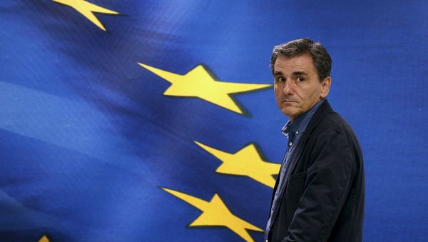 Newly-appointed Finance Minister Euclid Tsakalotos arrives at the Finance Ministry for a handover ceremony in Athens, Greece - Sputnik International
