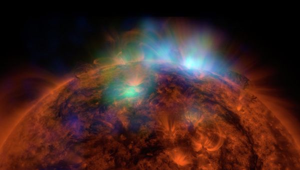 The first high-energy X-ray picture taken by NuSTAR, showing the Sun's west limb, was released in December. The first high-energy X-ray picture taken by NuSTAR, showing the Sun's west limb, was released in December. - Sputnik International