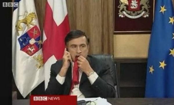 Saakashvili chewing his tie as he waited for a BBC interview. Saakashvili chewing his tie as he waited for a BBC interview. - Sputnik International