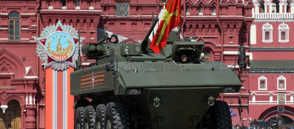 Bumerang armored personnel carrier drives during the Victory Parade marking the 70th anniversary of the defeat of the Nazis in World War II, in Red Square in Moscow, Russia, Saturday, May 9, 2015 Bumerang armored personnel carrier drives during the Victory Parade marking the 70th anniversary of the defeat of the Nazis in World War II, in Red Square in Moscow, Russia, Saturday, May 9, 2015 - Sputnik International