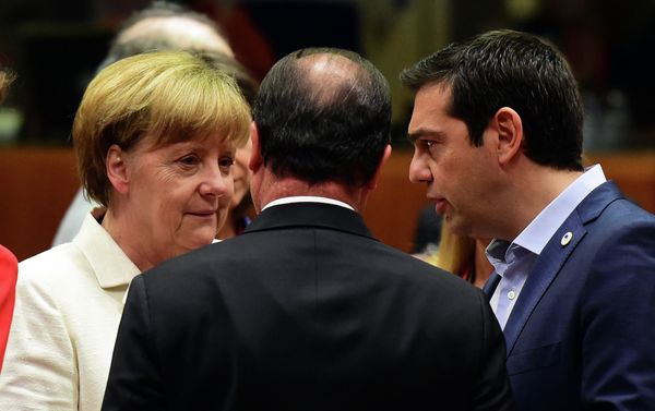 (From L) German Chancellor Angela Merkel, French President Francois Hollande, and Greek Prime Minister Alexis Tsipras confer prior to the start of a summit of Eurozone heads of state in Brussels on July 12, 2015 (From L) German Chancellor Angela Merkel, French President Francois Hollande, and Greek Prime Minister Alexis Tsipras confer prior to the start of a summit of Eurozone heads of state in Brussels on July 12, 2015 - Sputnik International