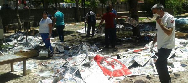 This photo taken on July 20, 2015 shows the scene after an explosion in the town of Suruc in Sanliurfa, on July 20, 2015, not far from the Syrian border This photo taken on July 20, 2015 shows the scene after an explosion in the town of Suruc in Sanliurfa, on July 20, 2015, not far from the Syrian border - Sputnik International