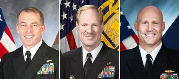 From left, US Navy Admirals Terry Kraft, Michael Miller, and David Pimpo. From left, US Navy Admirals Terry Kraft, Michael Miller, and David Pimpo. - Sputnik International