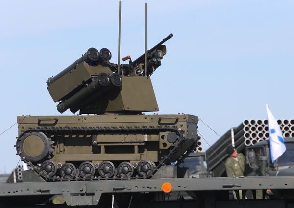 Platforma-M special reconnaissance remote-controlled transport platform during the relocation of the Baltic Fleet military equipment for a Victory Day Parade rehearsal in Kaliningrad Platforma-M special reconnaissance remote-controlled transport platform during the relocation of the Baltic Fleet military equipment for a Victory Day Parade rehearsal in Kaliningrad - Sputnik International
