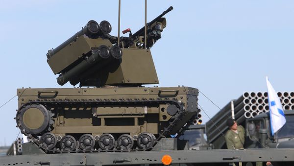 Platforma-M special reconnaissance remote-controlled transport platform during the relocation of the Baltic Fleet military equipment for a Victory Day Parade rehearsal in Kaliningrad. Platforma-M special reconnaissance remote-controlled transport platform during the relocation of the Baltic Fleet military equipment for a Victory Day Parade rehearsal in Kaliningrad. - Sputnik International