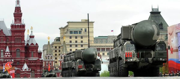 Russian Topol-M ballistic missiles drive through Red Square during a Victory Day parade rehearsal in Moscow on May 6, 2010 Russian Topol-M ballistic missiles drive through Red Square during a Victory Day parade rehearsal in Moscow on May 6, 2010 - Sputnik International
