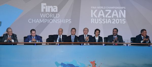 President Vladimir Putin attends opening ceremony of 16 FINA World Championships President Vladimir Putin attends opening ceremony of 16 FINA World Championships - Sputnik International