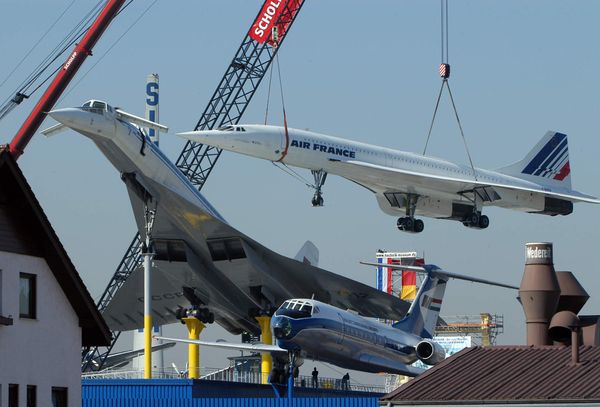 The Air France supersonic liner Concorde F-BVFB is placed on the roof of the the Museum of Transport beside a Soviet supersonic liner Tupolev 144 17 March 2004 in Sinsheim, west of Greman - Sputnik International