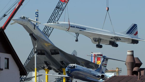 The Air France supersonic liner Concorde F-BVFB is placed on the roof of the the Museum of Transport beside a Soviet supersonic liner Tupolev 144 17 March 2004 in Sinsheim, west of Greman - Sputnik International
