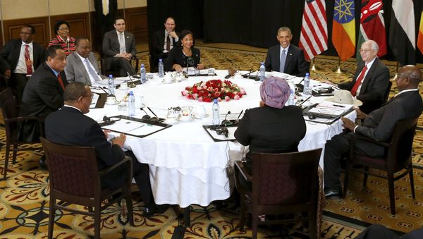 U.S. President Barack Obama holds a meeting on South Sudan and counterterrorism issues with African heads of state at his hotel in Addis Ababa, Ethiopia July 27, 2015 U.S. President Barack Obama holds a meeting on South Sudan and counterterrorism issues with African heads of state at his hotel in Addis Ababa, Ethiopia July 27, 2015 - Sputnik International