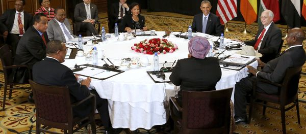 U.S. President Barack Obama holds a meeting on South Sudan and counterterrorism issues with African heads of state at his hotel in Addis Ababa, Ethiopia July 27, 2015 - Sputnik International