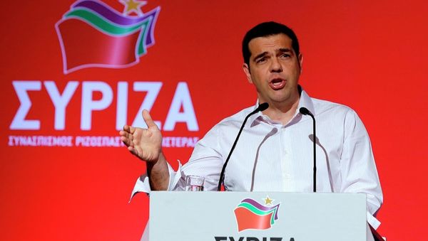 Greek Prime Minister Alexis Tsipras addresses a meeting of his ruling radical left Syriza party's central committee in Athens, on Thursday, July 30, 2015. Greek Prime Minister Alexis Tsipras addresses a meeting of his ruling radical left Syriza party's central committee in Athens, on Thursday, July 30, 2015. - Sputnik International