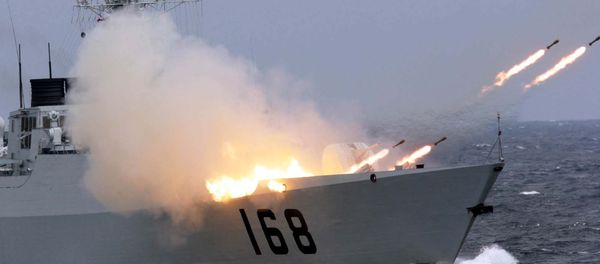 A Chinese naval vessel launches anti-submarine missiles in an offshore blockade exercise. A Chinese naval vessel launches anti-submarine missiles in an offshore blockade exercise. - Sputnik International