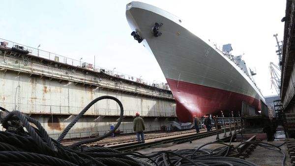 Launch of Admiral Grigorovich frigate into water Launch of Admiral Grigorovich frigate into water - Sputnik International