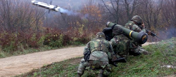 This 18 November 2000 DOD filer shows Corporal Allen Dantes, a Manila, Philippines native and Private First Class Ric Johnson, Newark N.J. native, both from Javelin Platoon, Weapons Company, Battalion Landing Team 2/2, 26th Marine Expeditionary Unit (Special Operations Capable), launching the first Javelin Missile ever to fired by deployed MEU during Exercise Slunj 2000 in Croatia This 18 November 2000 DOD filer shows Corporal Allen Dantes, a Manila, Philippines native and Private First Class Ric Johnson, Newark N.J. native, both from Javelin Platoon, Weapons Company, Battalion Landing Team 2/2, 26th Marine Expeditionary Unit (Special Operations Capable), launching the first Javelin Missile ever to fired by deployed MEU during Exercise Slunj 2000 in Croatia - Sputnik International