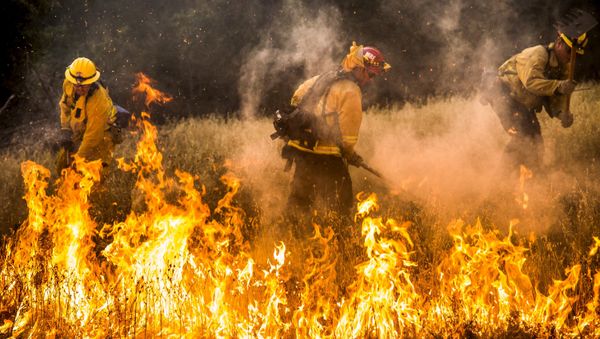 Firefighters work to dig a fire line on the Rocky Fire in Lake County, California July 30, 2015 - Sputnik International