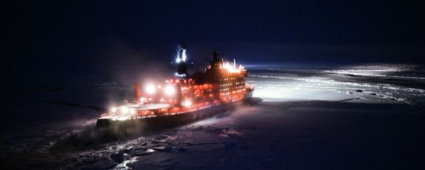 A helicopter view of NS 50 Let Pobedy nuclear-powered icebreaker sailing toward the North Pole A helicopter view of NS 50 Let Pobedy nuclear-powered icebreaker sailing toward the North Pole - Sputnik International