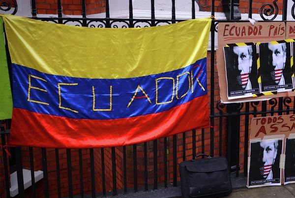 Placard with the slogan We are all Assange written in Spanish below another that reads Ecuador, country of freedom on the railings outside the Ecuadorian embassy in central London on June 21, 2012, where Assange is still holed up seeking political asylum. Placard with the slogan We are all Assange written in Spanish below another that reads Ecuador, country of freedom on the railings outside the Ecuadorian embassy in central London on June 21, 2012, where Assange is still holed up seeking political asylum. - Sputnik International