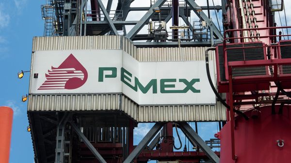 The PEMEX logotype on the tower of the drilling tower of La Muralla IV exploration oil rig, operated by Mexican company Grupo R and working for Mexico's state-owned oil company PEMEX The PEMEX logotype on the tower of the drilling tower of La Muralla IV exploration oil rig, operated by Mexican company Grupo R and working for Mexico's state-owned oil company PEMEX - Sputnik International