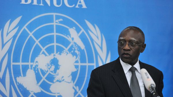 General Babacar Gaye, the United Nations secretary general's representative to Central African Republic, speaks on February 6, 2014, at the BINUCI (United Nations Integrated Peacebuilding Office in the Central African Republic) headquarters in Bangui - Sputnik International