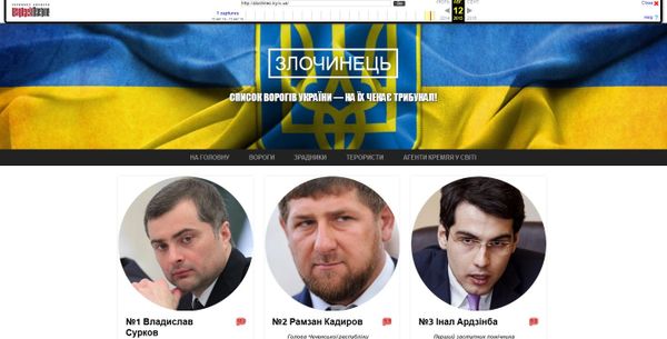 Another screen from the 'Criminal' website, with Surkov, Kadyrov and Ardzinba making the top three among the Russian 'Enemies' list. The subtitle reads 'The List of Ukraine's Enemies - They Await a Tribunal!' Another screen from the 'Criminal' website, with Surkov, Kadyrov and Ardzinba making the top three among the Russian 'Enemies' list. The subtitle reads 'The List of Ukraine's Enemies - They Await a Tribunal!' - Sputnik International