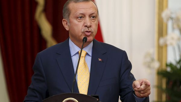 Turkey's President Recep Tayyip Erdogan speaks at a joint media briefing with Indonesia's President Joko Widodo at the presidential palace in Jakarta, Indonesia July 31, 2015 - Sputnik International