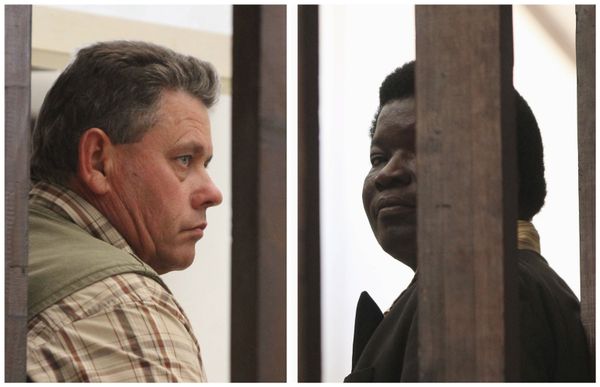 A combination photo shows Zimbabwean safari operator Honest Ndlovu (R) and fellow countryman and hunter Theo Bronkhorst waiting to appear in Hwange magistrates court, July 29, 2015 - Sputnik International