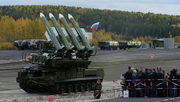 The Buk-M2E missile system at the 9th International Exhibition of Arms, Military Equipment and Ammunition in Nizhny Tagil - Sputnik International