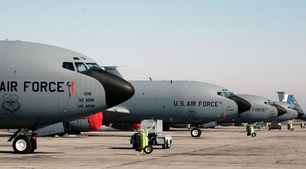 A lineup of US air force KC-135 tanker planes seen at the Manas air base in Bishkek, Kyrgyzstan. File photo A lineup of US air force KC-135 tanker planes seen at the Manas air base in Bishkek, Kyrgyzstan. File photo - Sputnik International