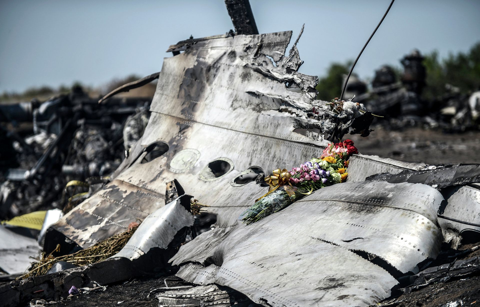 This photo taken on July 26, 2014 shows flowers, left by parents of an Australian victim of the crash, laid on a piece of the Malaysia Airlines plane MH17, near the village of Hrabove (Grabove), in the Donetsk region. This photo taken on July 26, 2014 shows flowers, left by parents of an Australian victim of the crash, laid on a piece of the Malaysia Airlines plane MH17, near the village of Hrabove (Grabove), in the Donetsk region. - Sputnik International, 1920, 07.09.2021