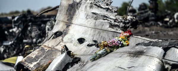 This photo taken on July 26, 2014 shows flowers, left by parents of an Australian victim of the crash, laid on a piece of the Malaysia Airlines plane MH17, near the village of Hrabove (Grabove), in the Donetsk region. - Sputnik International