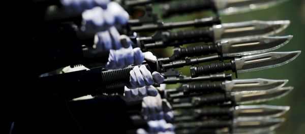Soldiers of China's People's Liberation Army march with their weapons during a training session for a military parade to mark the 70th anniversary of the end of World War Two, at a military base in Beijing, China, August 22, 2015 - Sputnik International