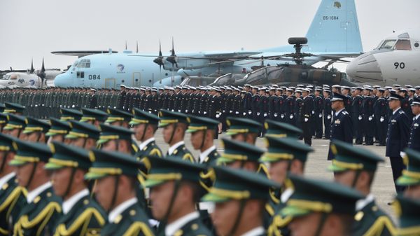 Soldiers are aligned prior to their review ceremony on a runway at the Japan Air Self-Defense Force's Hyakuri air base in Omitama, Ibaraki prefecture Soldiers are aligned prior to their review ceremony on a runway at the Japan Air Self-Defense Force's Hyakuri air base in Omitama, Ibaraki prefecture - Sputnik International