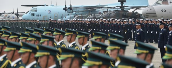Soldiers are aligned prior to their review ceremony on a runway at the Japan Air Self-Defense Force's Hyakuri air base in Omitama, Ibaraki prefecture Soldiers are aligned prior to their review ceremony on a runway at the Japan Air Self-Defense Force's Hyakuri air base in Omitama, Ibaraki prefecture - Sputnik International
